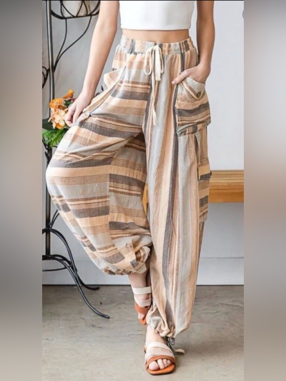 Oli & Hali - Versatile Striped Wide-Leg (or jogger) Cargo Pants